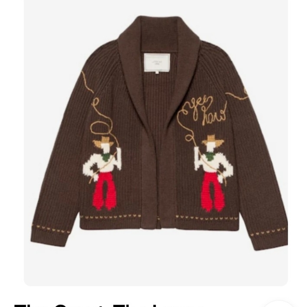 THE GREAT. Chocolate Cowboy Embroidered Cardigan
